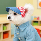 Chapéu de Sol para Cão Denim com Padrão Xadrez Vermelho