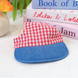 Chapéu de Sol para Cão Denim com Padrão Xadrez Vermelho