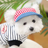 Chapéu de Sol para Cão Denim com Padrão Xadrez Vermelho